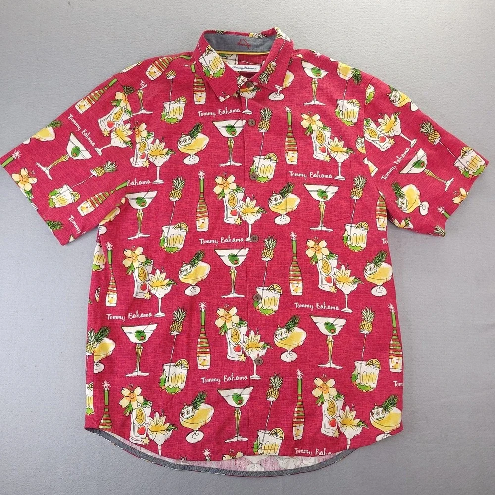 Tommy Bahama Merry Martini Shirt Mens Medium Red Cocktails Drinks Celebration